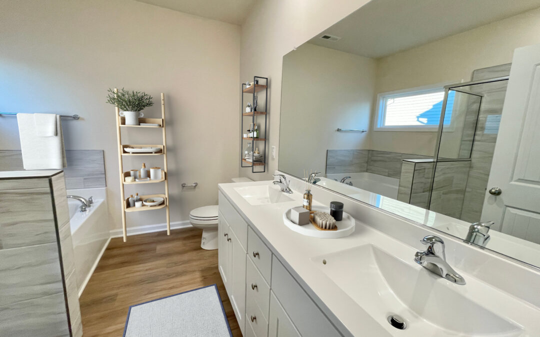 Photo of the furnished primary bathroom suite inside the Juniper Lot 46 Section 6 Castleton in Henrico VA