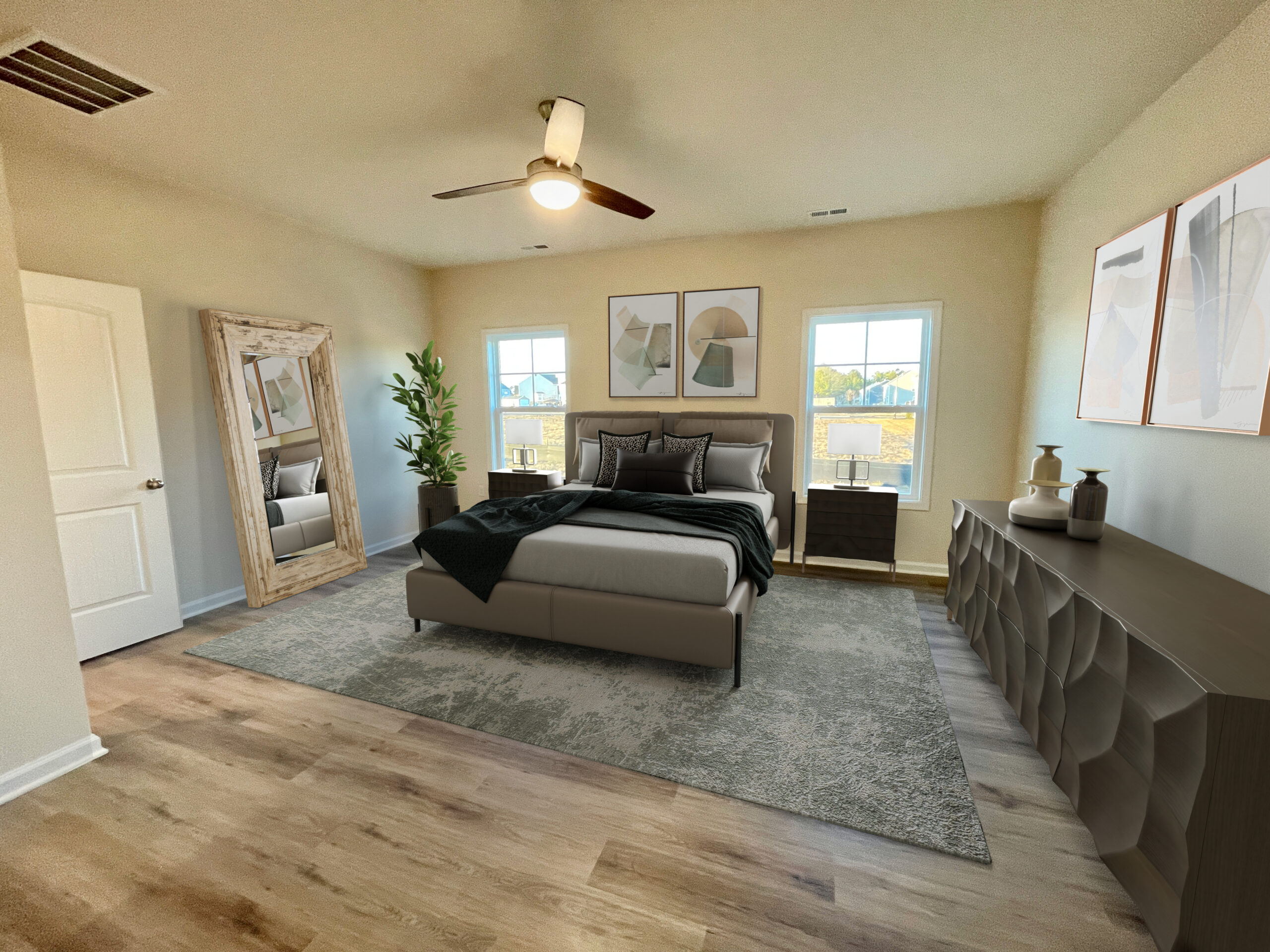 Castleton-46-6-juniper-ownersuite Photo of the furnished primary bedroom inside the Juniper Lot 46 Section 6 Castleton in Henrico VA