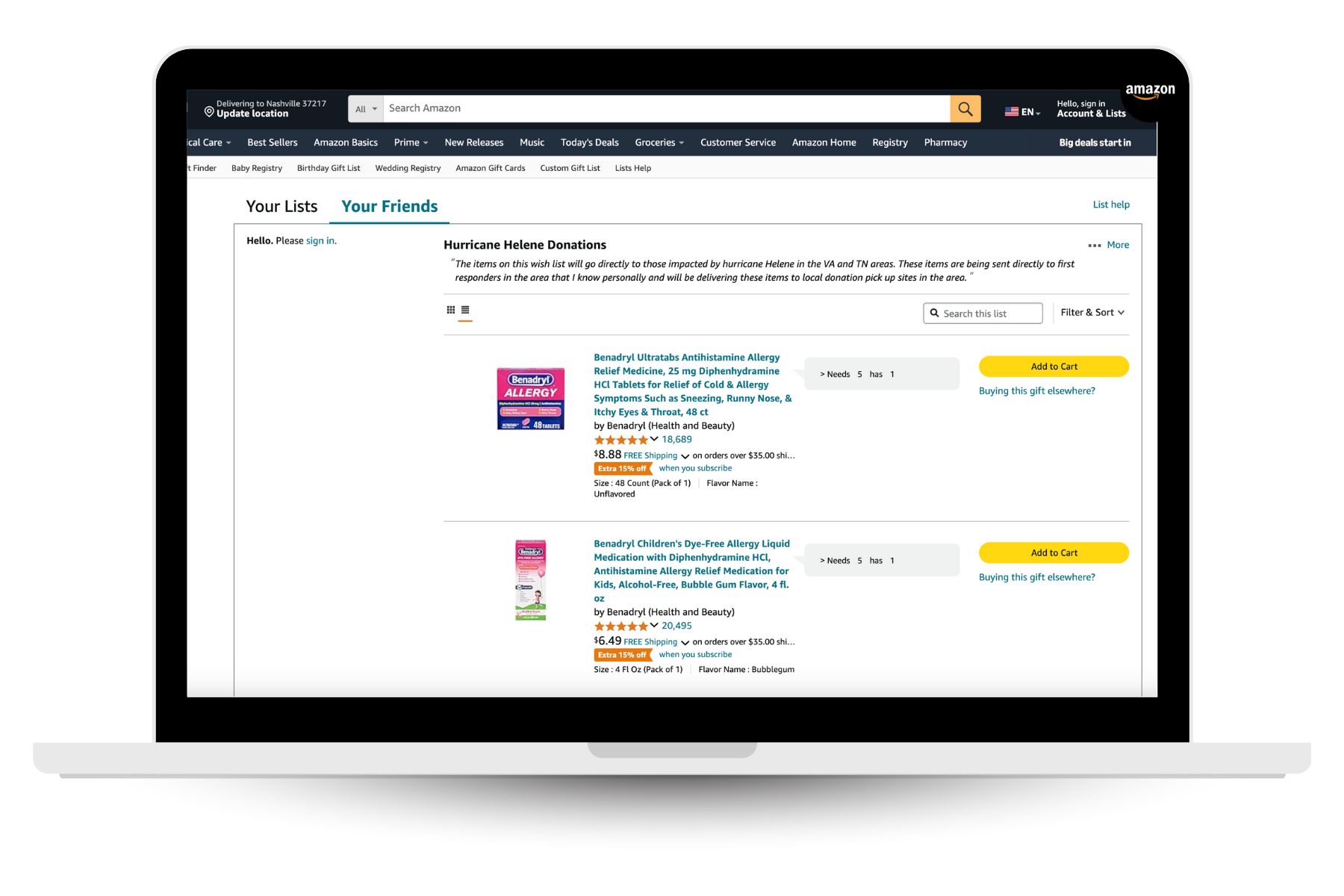 Amazon-Wish-List Amazon wish list with items needed for the people of North Carolina and Virginia from Hurricane Helene.