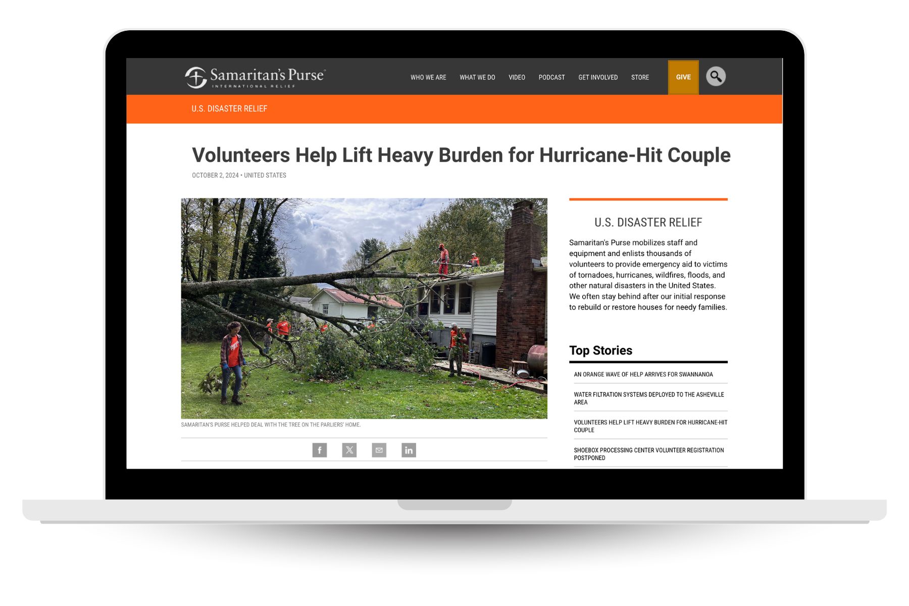 Samaritans-Purse Samaritans Purse website donation page. They are a nonprofit helping the recovery in North Carolina from Hurricane Helene.